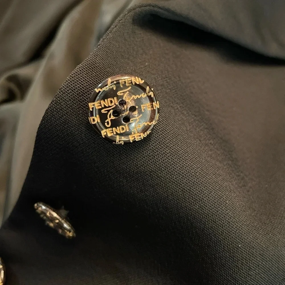 Vintage FENDI 365 Blazer Tuxedo Style Shoulder Pads Logo Buttons IT 46 - Picture 3 of 10